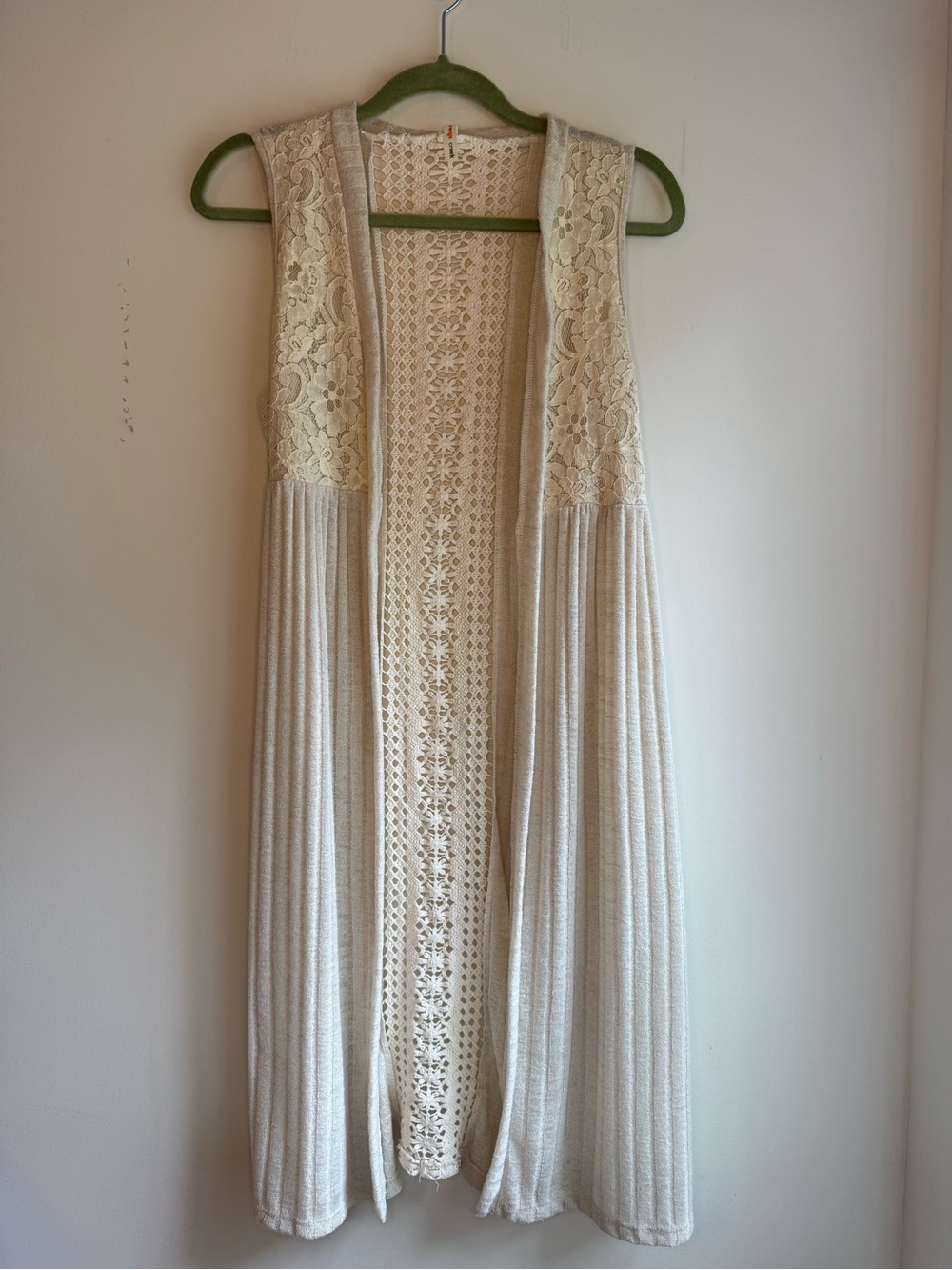 orange creek Cream Lace Open-Front Sleeveless Duster